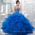 Two Pieces Sequined Beading Ball Gowns Blue Puffy Quinceanera Dresses